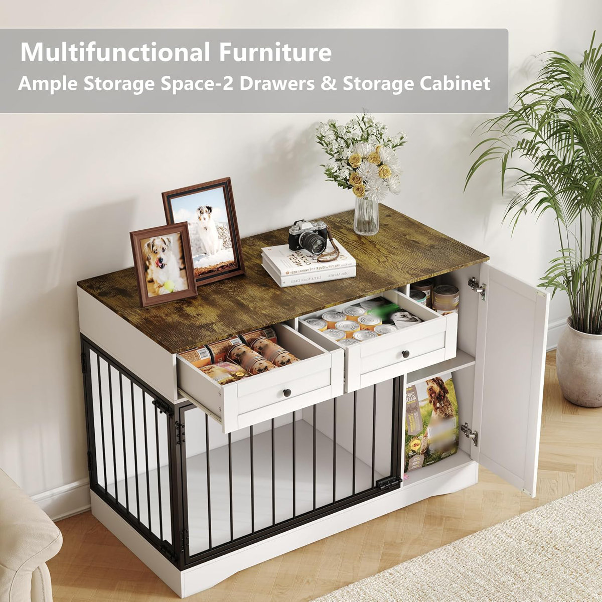 Blue Elephant 47'' Dog Crate Furniture with 2 Doors, Heavy Duty Dog ...
